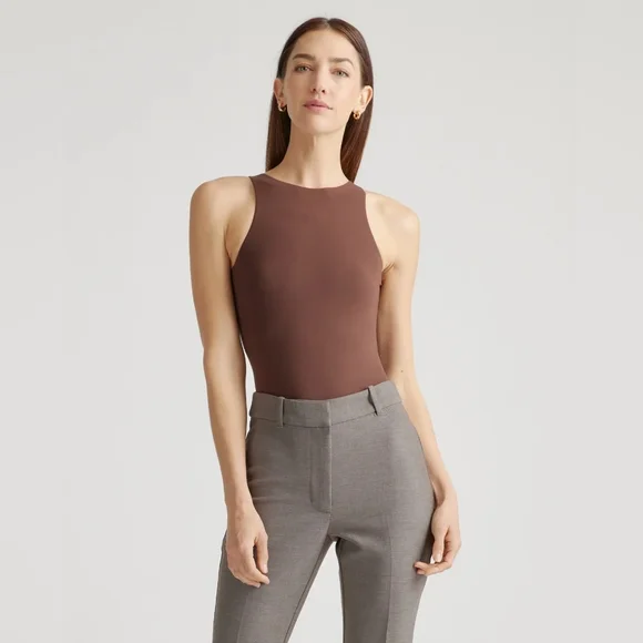 NEW Quince Second Skin High Neck Bodysuit Cocoa S - Picture 4 of 6